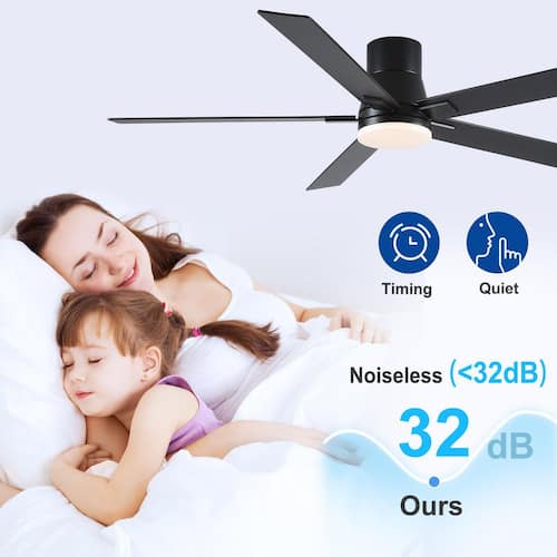 Stylish 60 in. Indoor Black Flush Mount Ceiling Fan with Integrated LED, Remote Control and 5-Reversible Blades Ceiling Fans