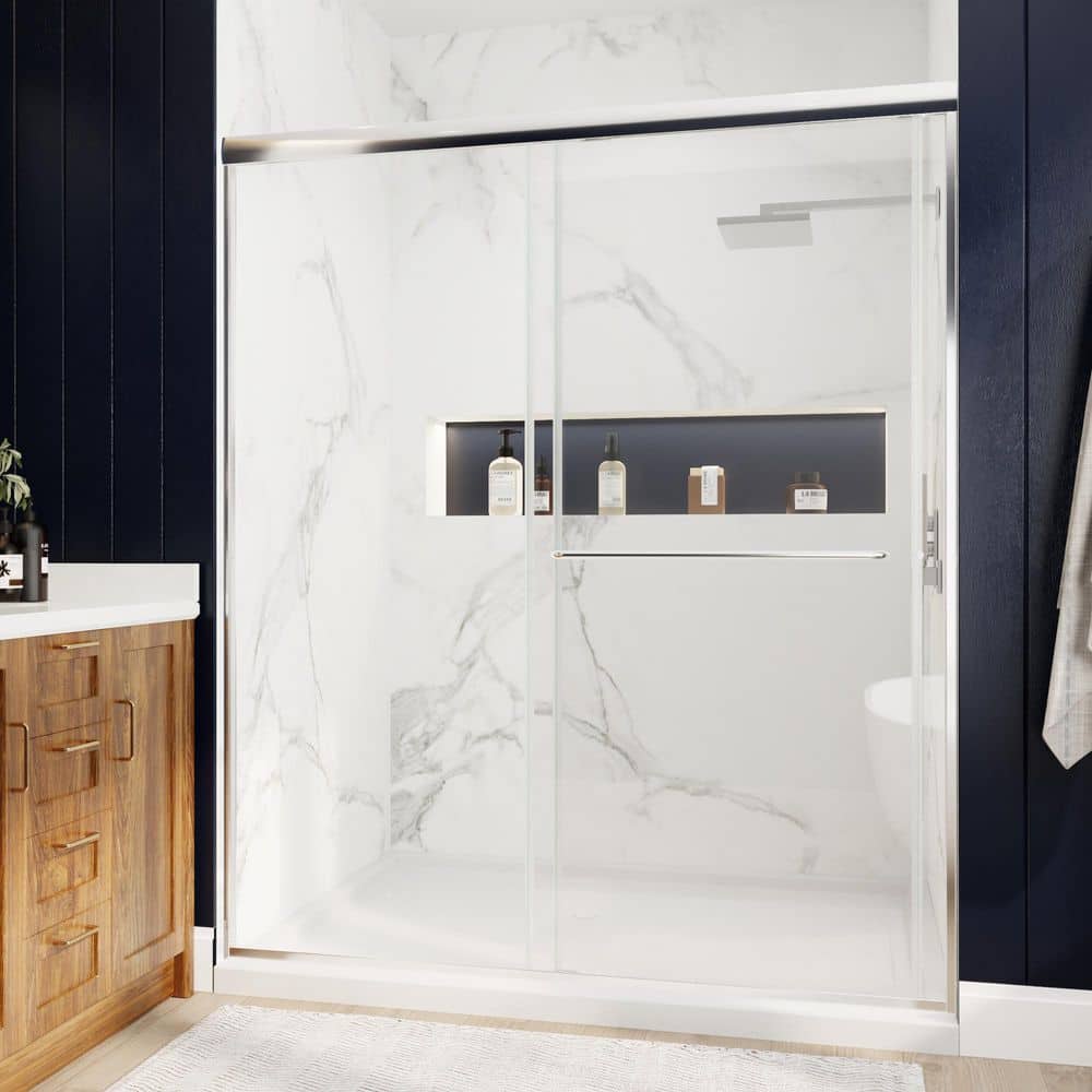 56-60 in. W x 70 in. H Semi-Frameless Sliding Glass Shower Door in Chrome With Clear Tempered Glass price history on PriceWatchPro
