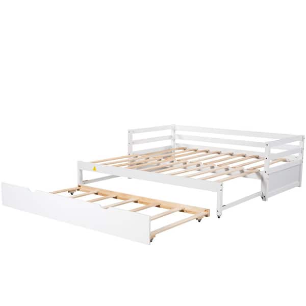 Clihome Twin or Double Twin White Wood Morden Daybed with Trundle