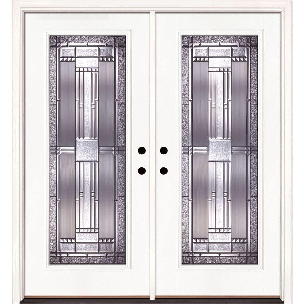 Feather River Doors 74 in. x 81.625 in. Preston Patina Full Lite Unfinished Smooth Left-Hand Inswing Fiberglass Double Prehung Front Door, Smooth White- Ready to Paint -  643101-400