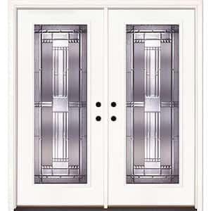 74 in. x 81.625 in. Preston Patina Full Lite Unfinished Smooth Left-Hand Inswing Fiberglass Double Prehung Front Door