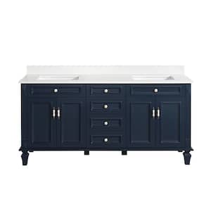 Artwood 72 in. W x 22 in. D x 35 in. H Bath Vanity in Navy Blue with Carrera White Vanity Top with Double White Basin