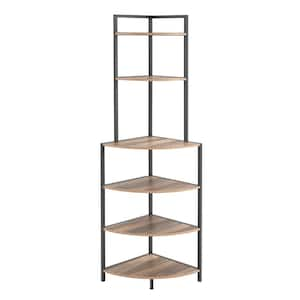 59.5 in. Tall Brown Wood Corner Open Shelf Modern Bookcase 6-Tier Freestanding Shelving Unit Open Book Shelf