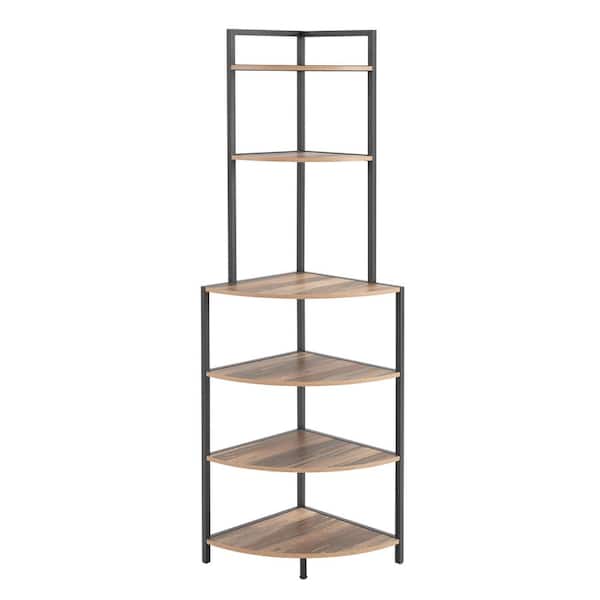 CSC DECOR INC 59.5 in. Tall Brown Wood Corner Open Shelf Modern Bookcase 6-Tier Freestanding Shelving Unit Open Book Shelf