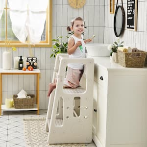 Kids Kitchen Step Stool with Double Safety Rails Toddler Learning Stool Gray