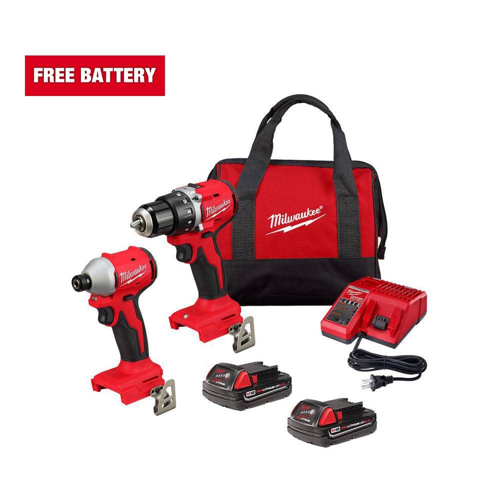 Milwaukee M18 18V LithiumIon Brushless Cordless Compact Drill/Impact Combo Kit (2Tool) w/(2) 2