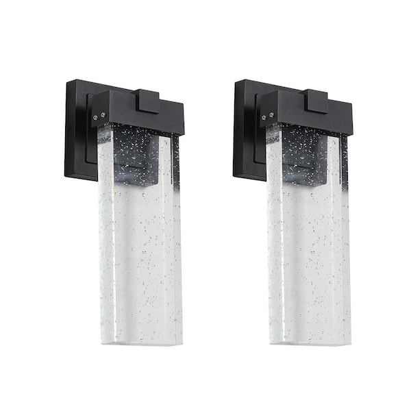 VEVETTA 12 in. Waterproof Coach Crystal Outdoor LED Wall Sconce with Transparent Bubble Glass in Black (2 Pack)