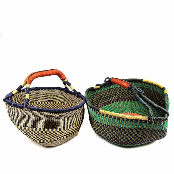 Storage Basket Bolga Market Basket Solid Dark Navy Handwoven in Ghana