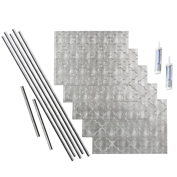 Fasade Monaco 18 in. x 24 in. Crosshatch Silver Vinyl Decorative Wall Tile Backsplash 15 sq. ft. Kit
