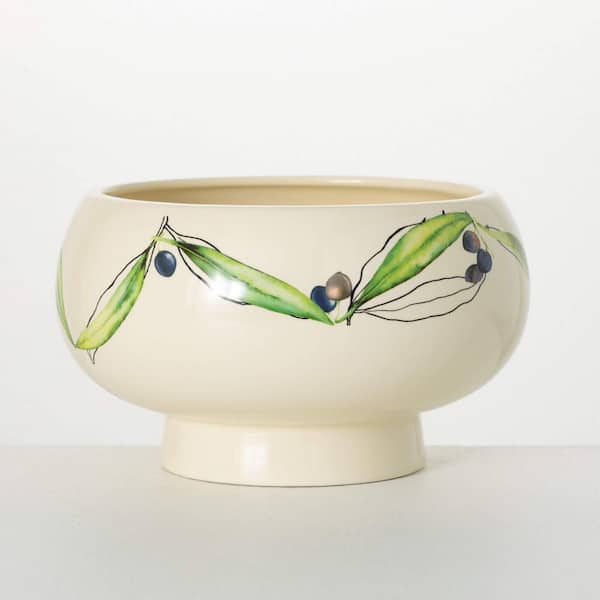 SULLIVANS 6 in. Ceramic Olive Pedestal Bowl