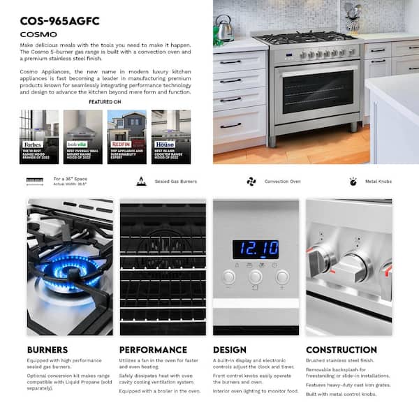 Cosmo 36 in. Nebula Collection 3.8 cu. ft. Gas Range, 5 Burners