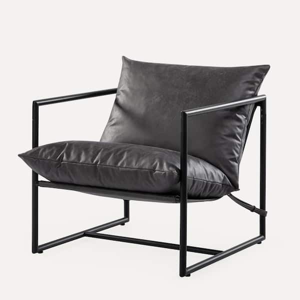 Zinus Aidan Slate Grey Faux Leather Sling Accent Arm Chair
