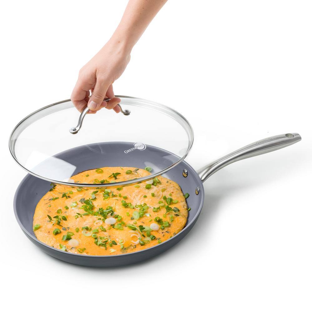 GreenPan Lima 12" Gray Aluminum Ceramic Nonstick Fry Pan with Lid