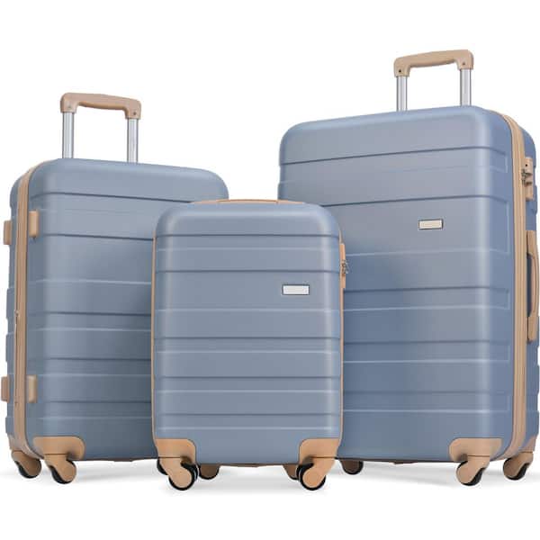 Light Blue Lightweight Durable 3 Bags 3-Piece ABS Hardshell Spinner Luggage Set with TSA Lock