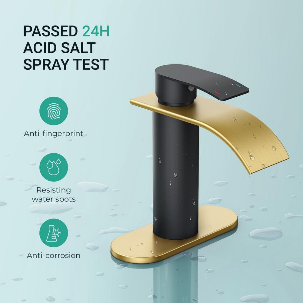 Black and Brushed Gold Stainless Steel Single Handle Bathroom Faucet