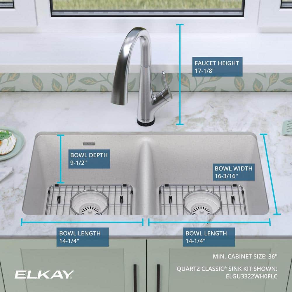 White Quartz Double Bowl Undermount Kitchen Sink with Faucet