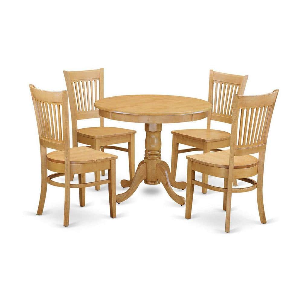 Natural Oak Finish Round Dining Table with 4 High Back Chairs