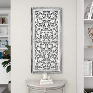 Mango Wood Gray Handmade Intricately Carved Arabesque Floral Wall Decor