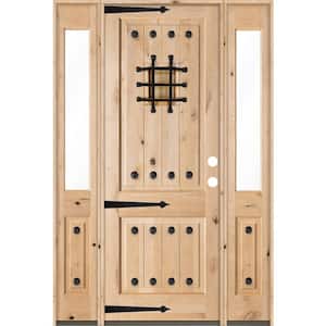 64 in. x 96 in. Mediterranean Knotty Alder Square Unfinished Left-Hand Inswing Prehung Front Door with Half Sidelites
