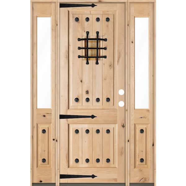 Krosswood Doors 64 in. x 96 in. Mediterranean Knotty Alder Square Unfinished Left-Hand Inswing Prehung Front Door with Half Sidelites
