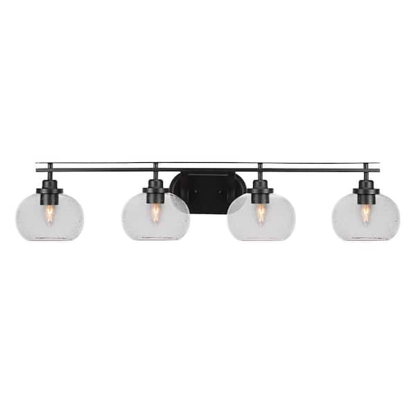 Unbranded Monroe 40.25 in. 4-Light Matte Black Vanity Light with 7 in. Clear Bubble Glass Shade No Bulbs Included