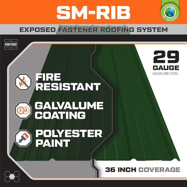 16 ft. SM-Rib Galvalume Steel 29-Gauge Roof/Siding Panel in Green