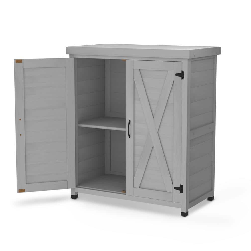 31 in. W x 36 in. H Potting Bench with Storage Cabinet and Metal Tabletop, 