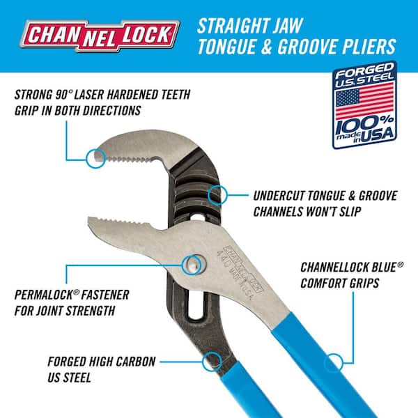Channellock 440 Straight Jaw Adjustable Tongue and Groove 12" Pliers 