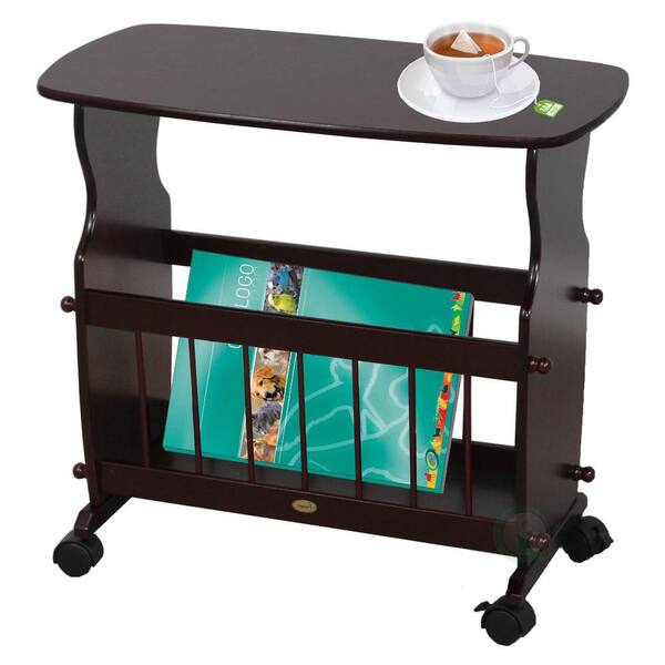 Uniquewise Wooden Magazine Rack Table, Accent End Side Table, with Rolling Casters