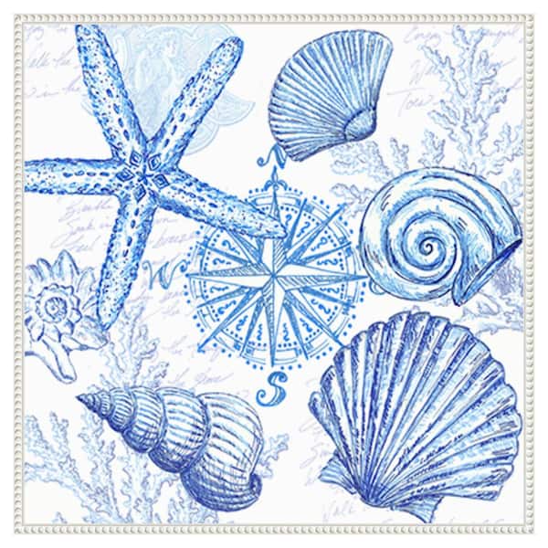 Amanti Art Coastal Sketchbook Shell Toss by Tre Sorelle Studios 30 in. W x 30 in. H Canvas Wall Art Print Framed in White