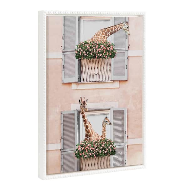 Kate and Laurel Giraffe Zoo Animal Framed Canvas Wall Art 1-Piece White Framed Canvas Art Print, 18 in. x 24 in.