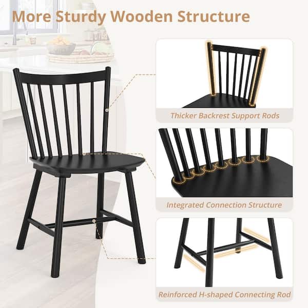 LUE BONA Winston Black Classic Windsor Dining Chair Solid Wood