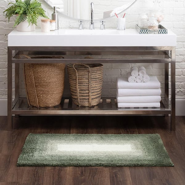 27 in. x 45 in. Eucalyptus Green Ombre Border Polyester Machine Washable Bath Mat
