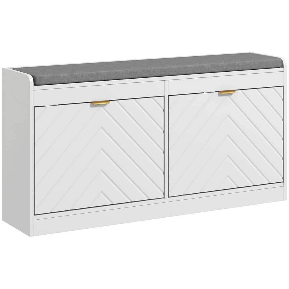 White MDF Shoe Bench with Storage and Cushion