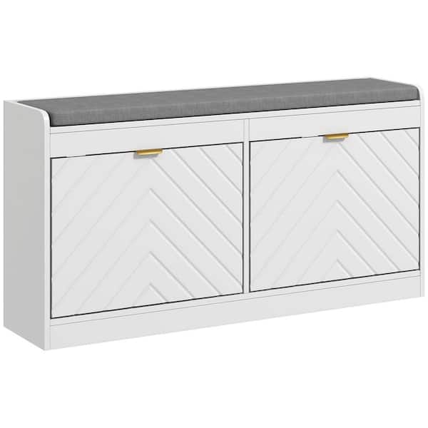 HOMCOM 20.75 in. H x 41.75 in. W White MDF Shoe Storage Bench