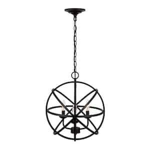 Sarolta Sands 3-Light Black Chandelier Light Fixture with Caged Globe Metal Shade