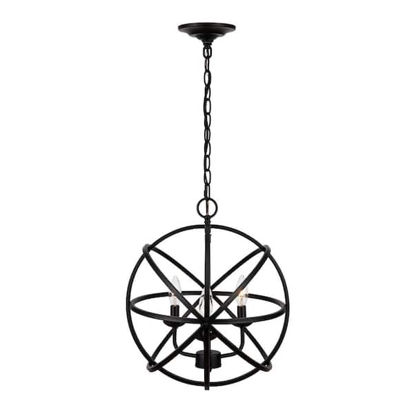 Home Decorators Collection Sarolta Sands 3-Light Black Chandelier Light Fixture with Caged Globe Metal Shade