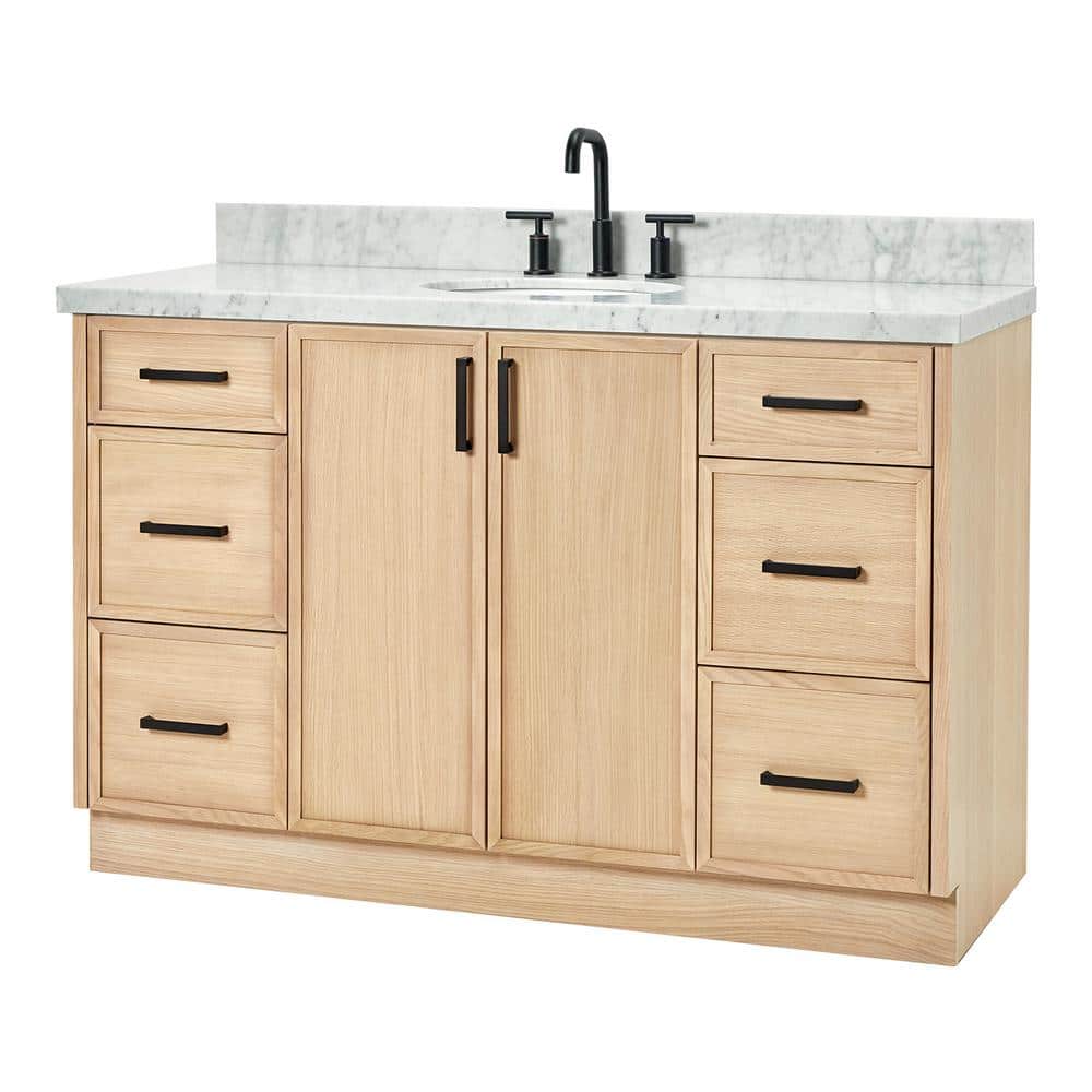 Kelly 55" White Oak Single Sink Vanity with Marble Top