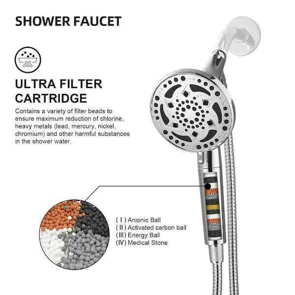 7-Spray Pattern 4.92 in. Wall Mount Handheld Shower Heads 1.8 GPM with Filter Removable Shower hose in Chrome