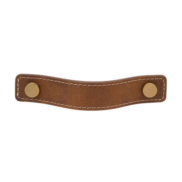 Leather 4 in. (102 mm) Center-to-Center Satin Brass Pull (2-Pack) Leather 4 in. (102 mm) Center-to-Center Satin Brass Pull (2-Pack)