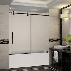 Langham 56 in. to 60 in. x 60 in. Frameless Sliding Tub Door with Frosted Glass in Bronze