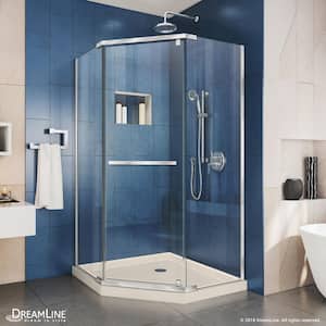 Prism 36 in. x 36 in. x 74.75 in. Semi-Frameless Pivot Neo-Angle Shower Enclosure in Chrome with Biscuit Shower Base