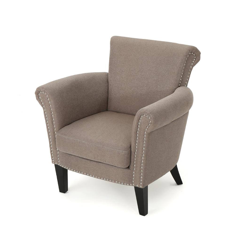Handcrafted Light Coffee Fabric Club Chair with Studded Detail