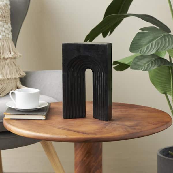 Litton Lane Black Marble Rectangular Geometric Sculpture with Arched Groove Interior