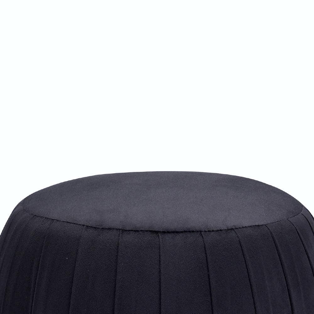 Meelano Luxe Round Black Velvet Ottoman with Gold Cylinder Base