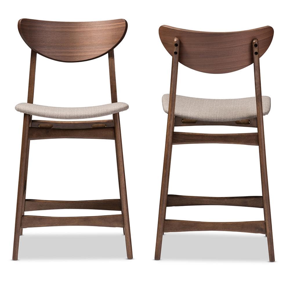 Latina Light Grey Fabric Walnut Wood Counter Stool Set