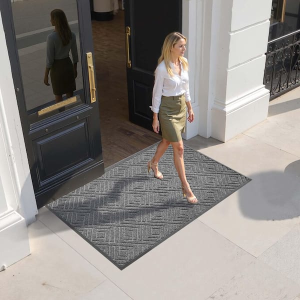 3 x 5 ft. Grey Modern Stylish TPE Backing Indoor/Outdoor Floor Mat for Garage Door Entry Industrial Rug Set 2025 Update