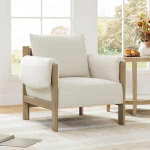 Vera Linen Fabric Mid Century Modern Accent Chair with Grey Solid Wood Frame Armchair for Livingroom or Bedroom