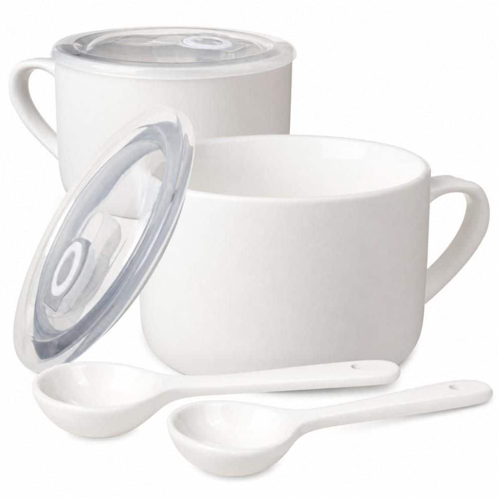 Lid & Spoon Equipped, 30 fl. oz. White, Ceramic, Soup Bowl, (Set of 2), Ideal for Summer Noodles and Daily Food Storage price history on PriceWatchPro