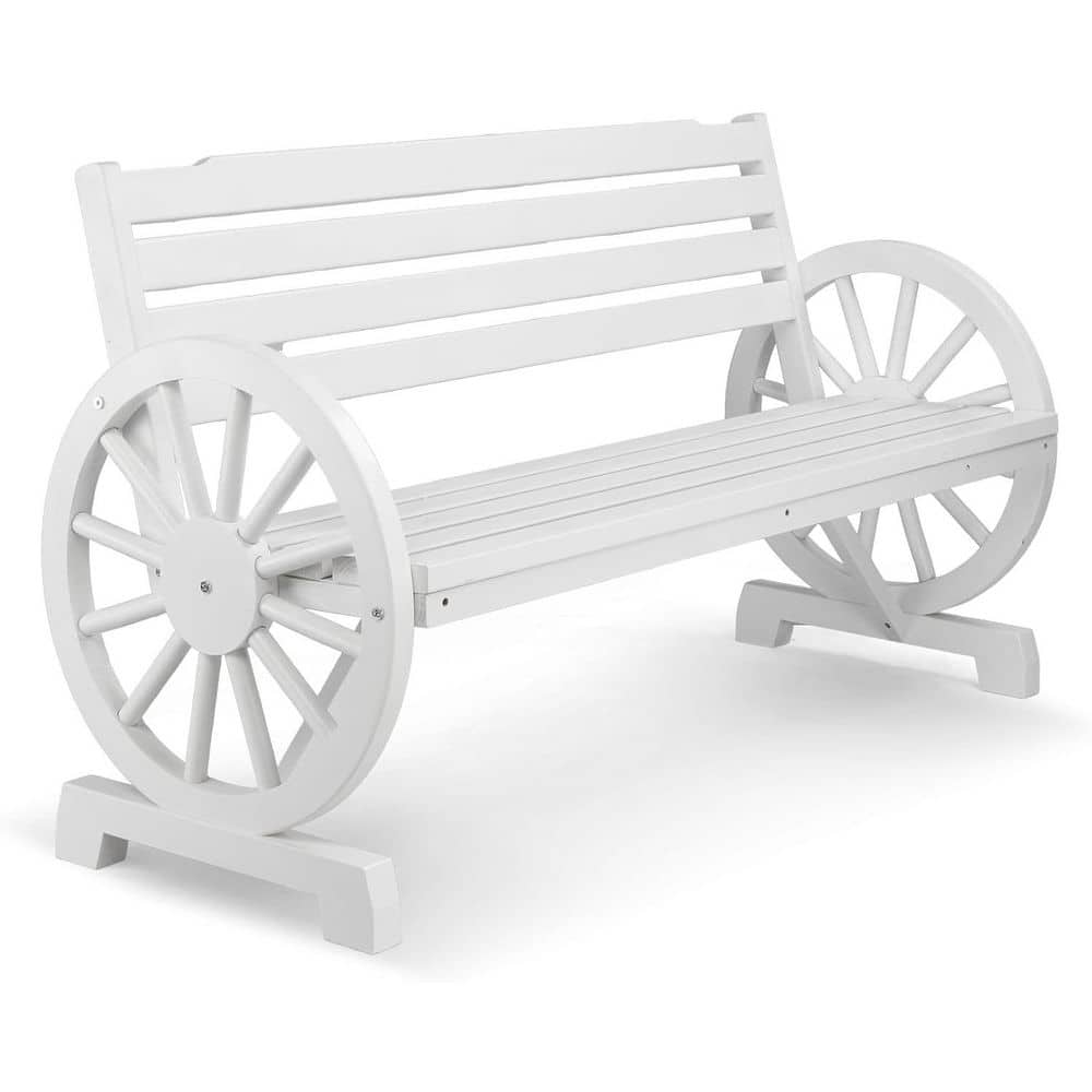 55 in. 2-Person White Wood Outdoor Bench
